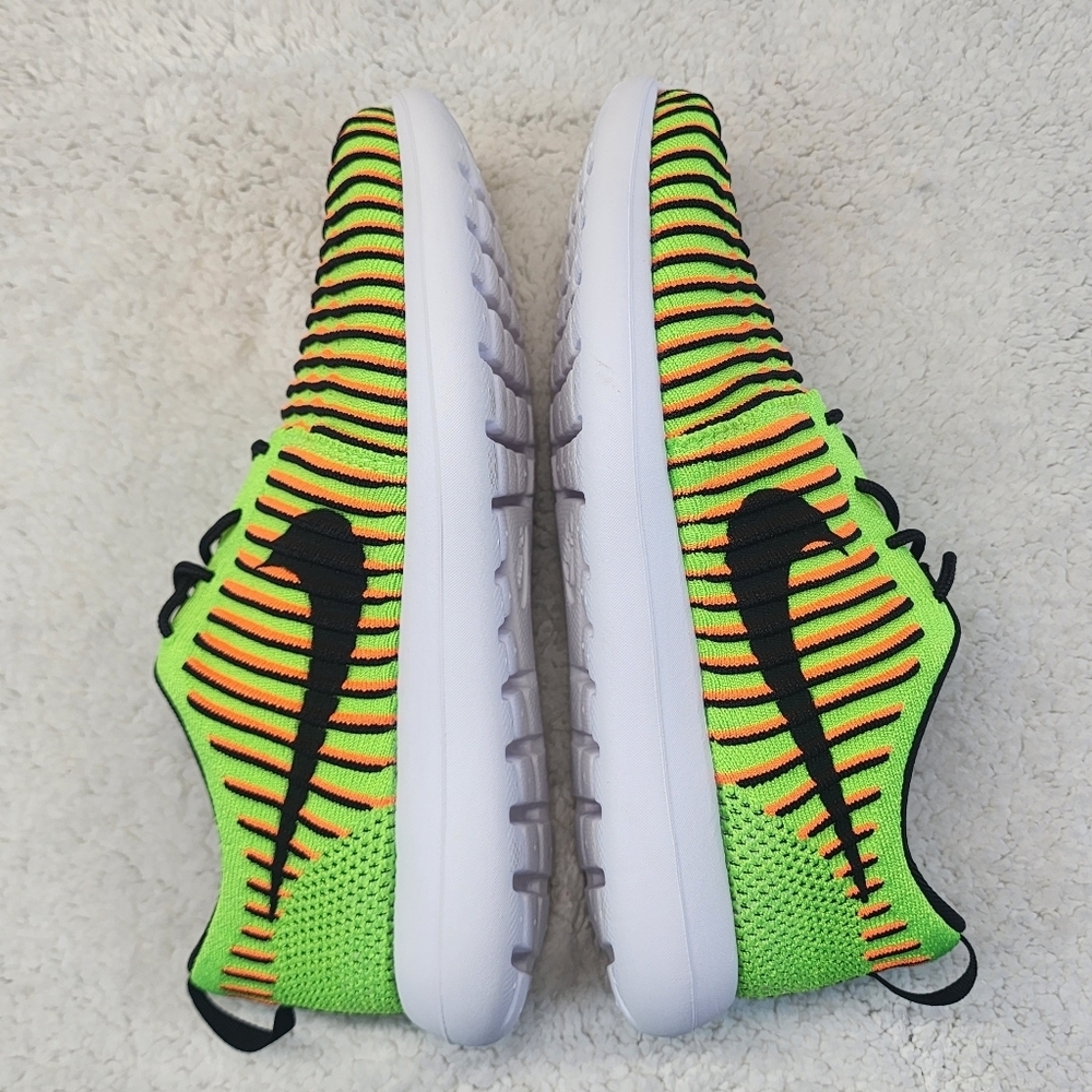 Nike Roshe Two Flyknit Electric Green/Black-Title Orange Running Shoes Size 6.5Y - Picture 4 of 9